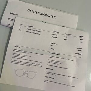 Gentle Monster Invoice